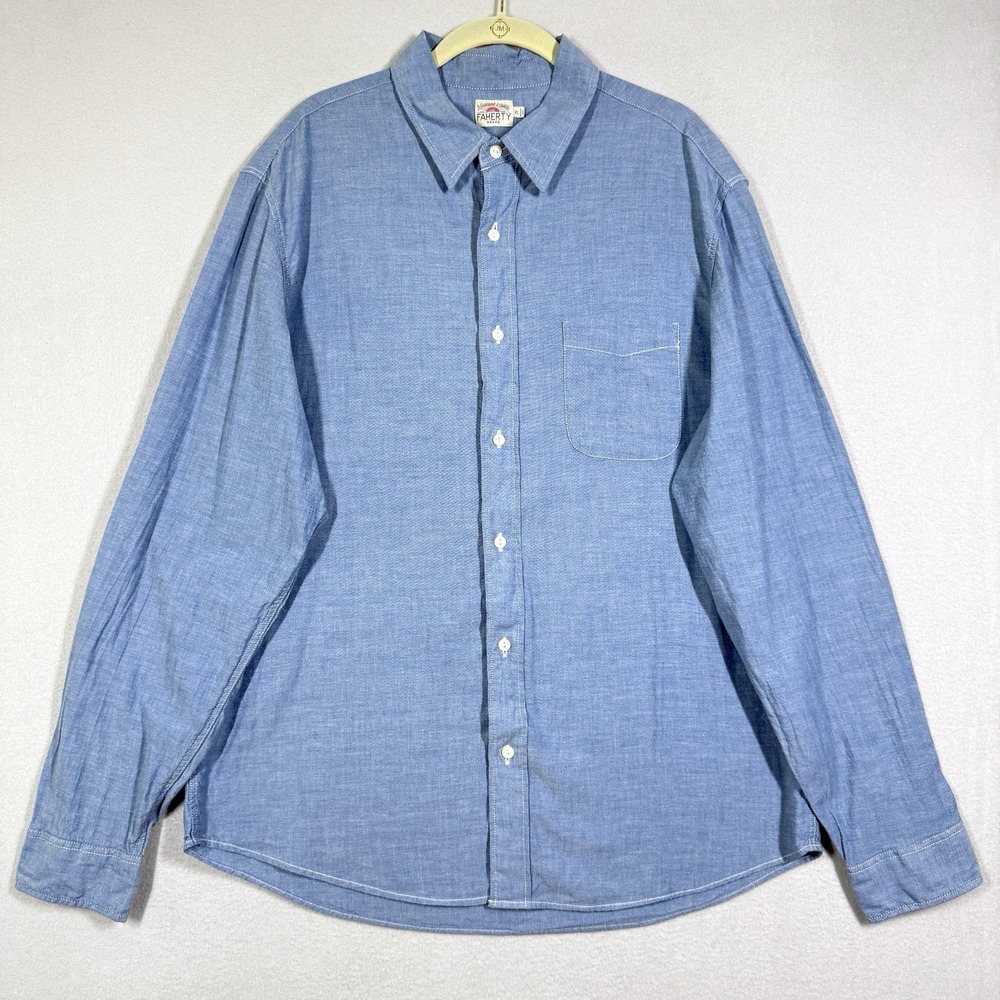 Faherty Shirt Mens XL Light Wash Blue Chambray Button Up Coastal Casual Beach